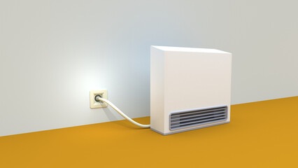 ガスコンセントに接続されたファンヒーターのイラスト