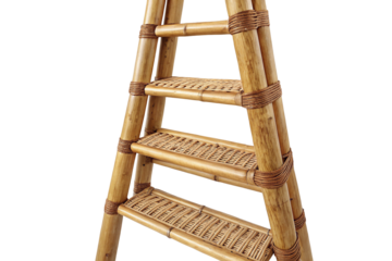 Natural bamboo ladder with woven rattan steps for home decor and eco friendly interior design