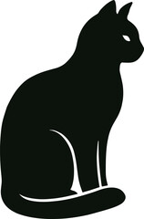 silhouette, sitting cat, side view, tail wrapped around paws