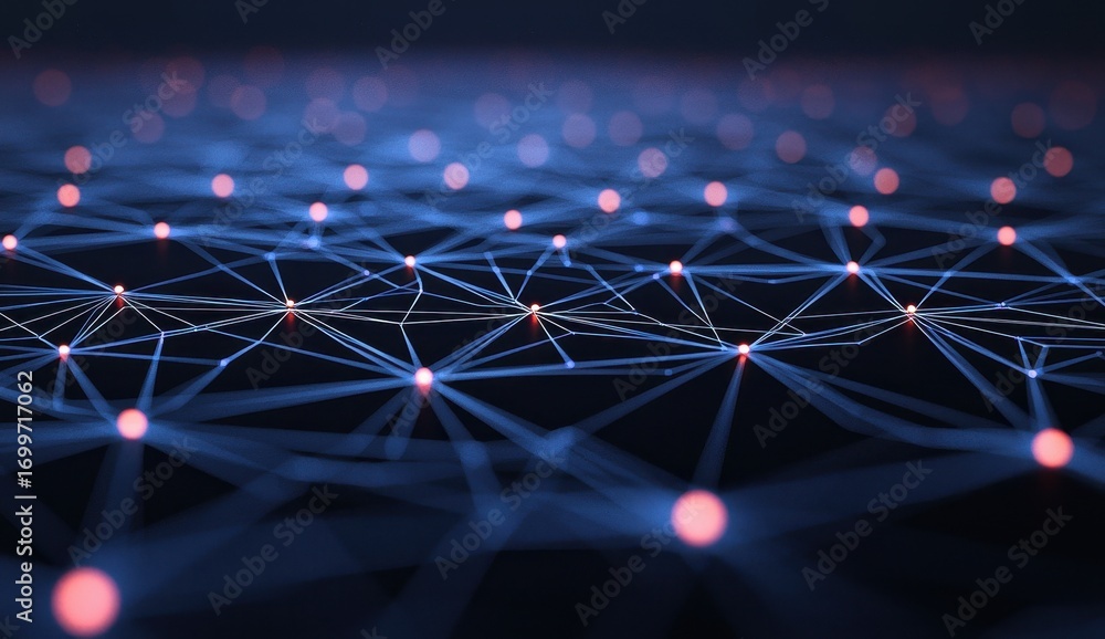 Aufkleber abstract network structure with blue and pink nodes on dark background