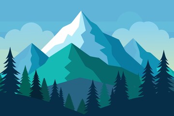 Fototapeta premium Majestic Mountain Peak with Evergreen Forest Landscape Illustration