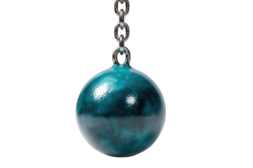 Teal sphere, heavy chain, hanging