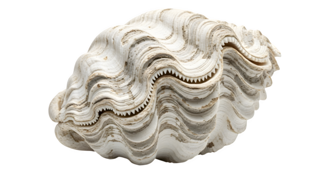 A large and intricately patterned clam shell, isolated on transparent background, showcasing the beauty and diversity of marine life in the ocean depths