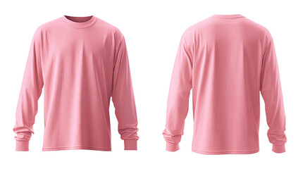 Front and back view of a light pink long-sleeve t-shirt.  It's a simple, plain design, with a crew neckline and ribbed cuffs