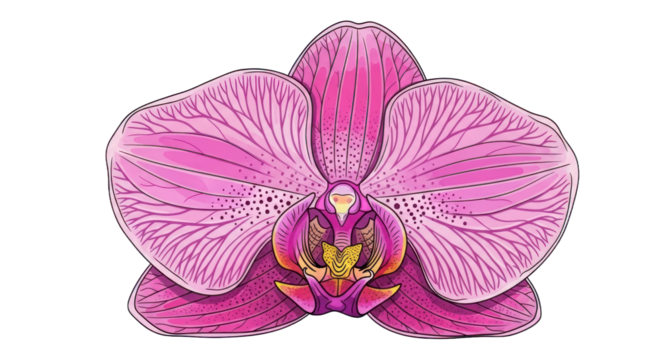 Elegant pink orchid flower illustration with detailed petals for design elements