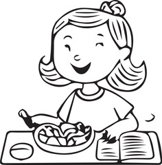 A black and white digital line drawing happy children in various playful poses, wearing casual clothing. The cute and cartoonish style makes it ideal for coloring activities.