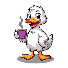 Cheerful Cartoon Duck with Coffee Cup