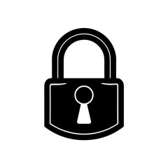 Black metal padlock icon on transparent background silhouette