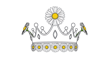 Floral crown illustration with daisy elements and transparent background