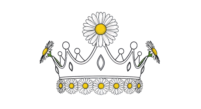 Floral crown illustration with daisy elements and transparent background