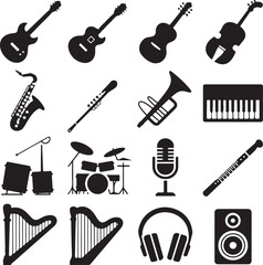 Musical Instruments Icons With Guitars Saxophone Drums And Piano Keywords: guitar, acoustic