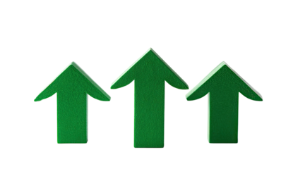 Three bright green upward-pointing arrows against a black background