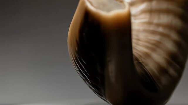 Close-up of a beautifully curved and polished shell against a dark background, highlighting its texture