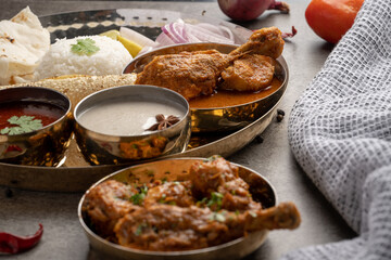 Chicken Kohlapuri is spicy Maharashtrian delicary of tender boneless chicken cooked with aromatic roasted ground spices and coconut. India food.