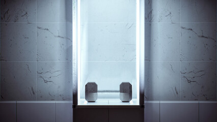 Modern 3D Rendering of Dumbbell in a Display Case