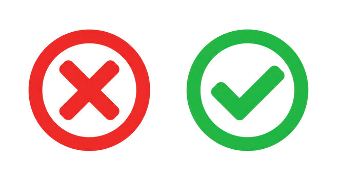 Red x and green check mark symbols isolated on transparent background