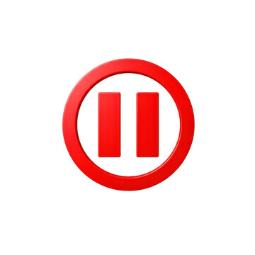 Red 3d glossy pause button icon isolated on transparent background
