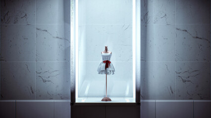 Elegant 3D Rendering of Luxury Wedding Dress on Display