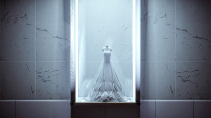 Elegant 3D Rendering of Luxury Wedding Dress on Display