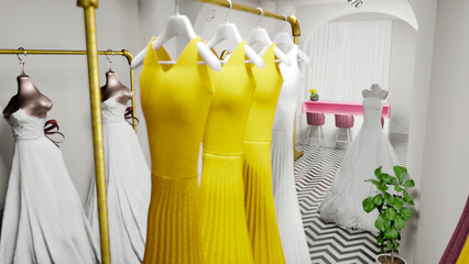 Elegant Scene of a Luxury Wedding Dress Boutique 3D Rendering