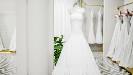 Elegant Scene of a Luxury Wedding Dress Boutique 3D Rendering
