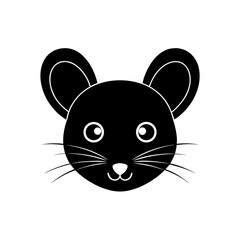 Cartoon mouse face icon on transparent background silhouette