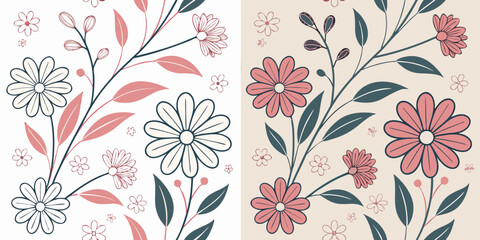 Floral pattern with daisies and leaves