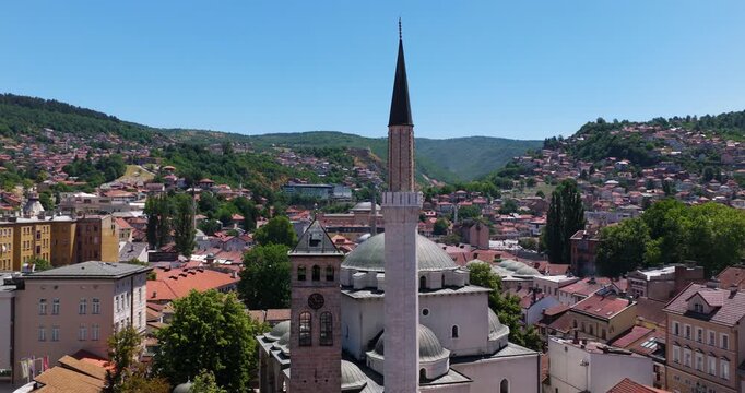 Gazi Husrev-beg Mosque In Sarajevo, Bosnia and Herzegovina - Drone Shot