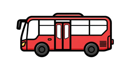 Illustration of a red bus with large windows and doors transparent background