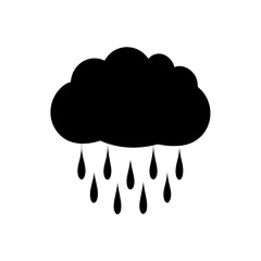 Dark cloud with rain drops on transparent background silhouette