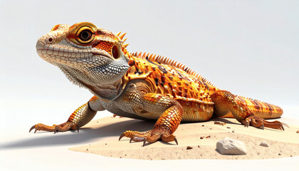 Obraz premium Realistic 3D desert lizard icon on white background, detailed scales and body, lifelike reptile design, high-quality 3D rendering, minimalistic wildlife design element