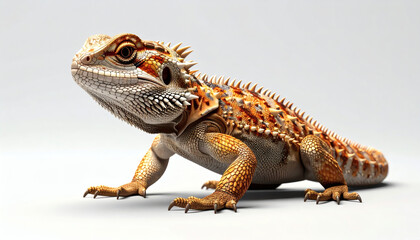 Obraz premium Realistic 3D desert lizard icon on white background, detailed scales and body, lifelike reptile design, high-quality 3D rendering, minimalistic wildlife design element