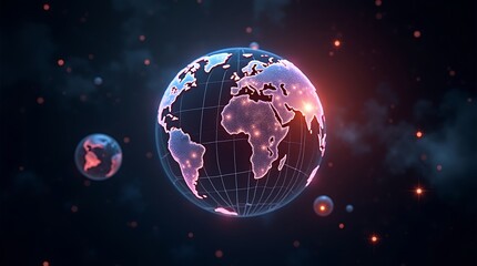 Digital earth globe rotating with glowing details and city lights