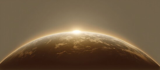 Planet rises, sun crests the horizon, a distant world glow in dusty atmosphere