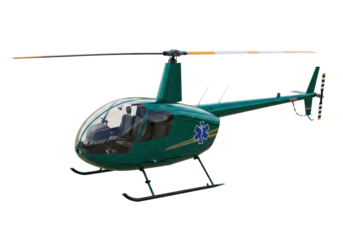 Isolated, Green and Yellow Helicopter with Medical Star of Life on Fuselage, No Background