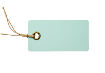 Isolated turquoise price tag with string, for merchandise, branding, promotion, or advertising
