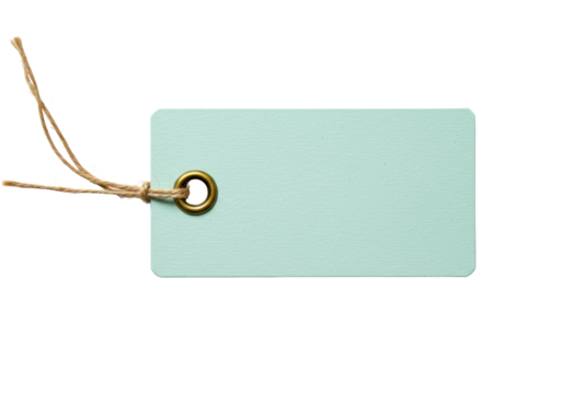 Isolated turquoise price tag with string, for merchandise, branding, promotion, or advertising - Powered by Adobe