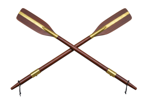 Isolated Crossed canoe paddles. Pair of decorative antique wooden oars. Classic design.