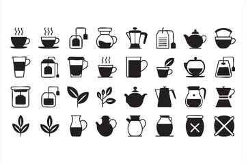 Black Silhouette Beverage Icons Featuring Tea Coffee and Herbal Drink Symbols