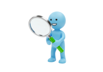 Isolated Character Looking Through Magnifier, Investigating Details and Searching for Answers