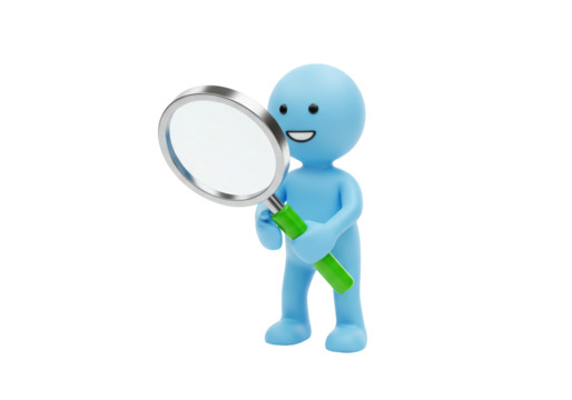 Isolated Character Looking Through Magnifier, Investigating Details and Searching for Answers