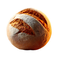 A raw ball of handmade pizza dough with surface cracks and flour coating, surrounded by airborne flour particles frozen mid-motion, high-resolution texture and soft shadows