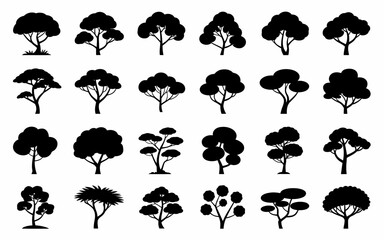 set of trees silhouettes