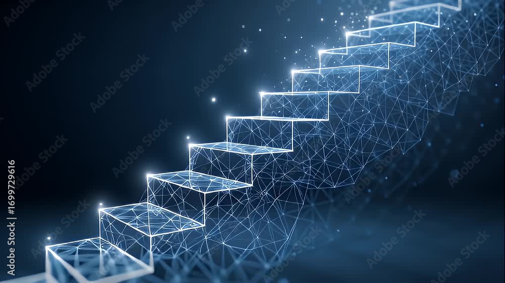 Aufkleber 3d digital staircase glowing edges and abstract elements symbolizing progress and innovation in tech