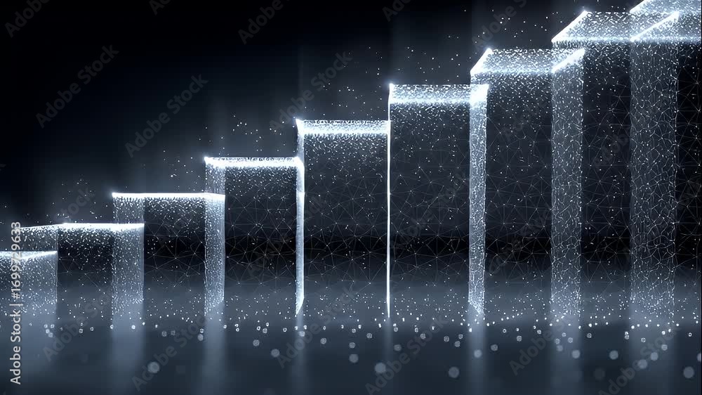 Aufkleber 3d digital visualization of ascending bar graphs with glowing elements, symbolizing growth and progr