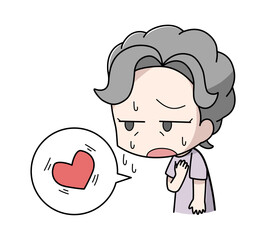動悸がする高齢女性のイラスト
