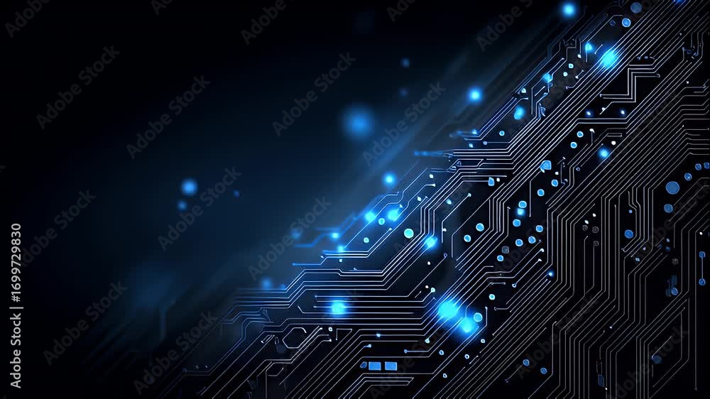 Poster 3d abstract circuit design with glowing blue lights and digital technology innovation in modern aest
