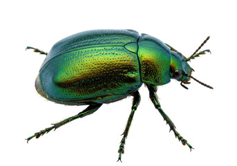 Isolated Beautiful Green Beetle Insect, Macro Shot of Shiny Surface, Bug Standing in Studio