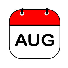 August calendar icon vector illustration with flat design. Calendar templates, red and white, stickers, posters, banners, emoticons.