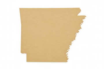 Cardboard cutout of arkansas with ripped edges on a transparent background, ideal for representing the state in designs and projects